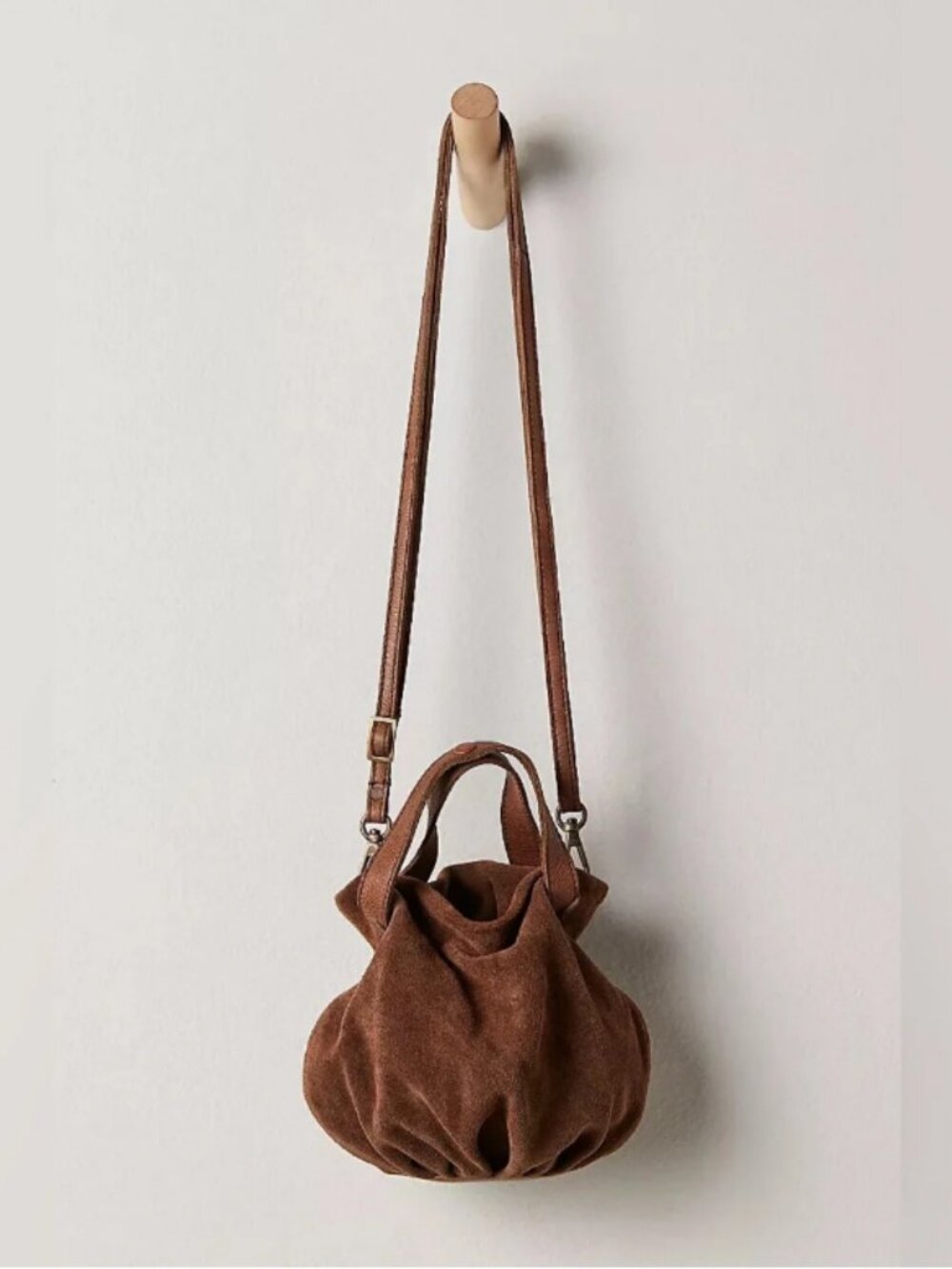 Free People Suki Mini Tote Suede Leather Brown Slouchy Crossbody Bag - NEW - Picture 2 of 12